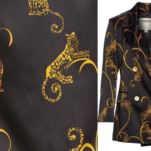 (NWT) L’AGENCE Taryn Leopard Silk Blazer evening jacket black gold (Size 10) - Picture 4 of 6